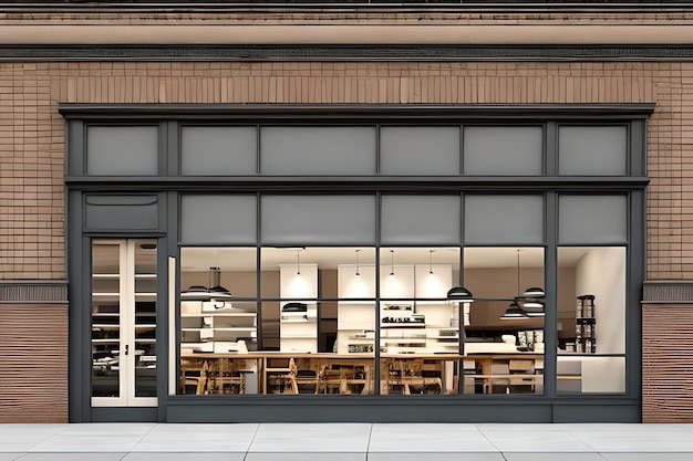 Ein Restaurant mit einem großen Fenster, auf dem „Café“ steht.