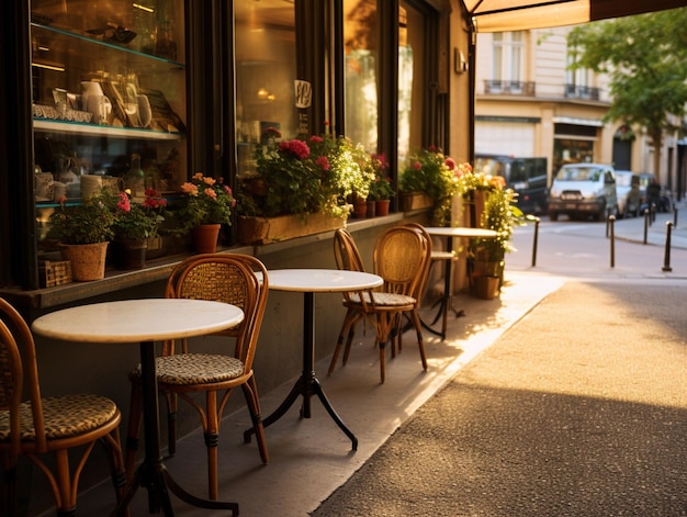 Ein Restaurant mit Tischen und Stühlen und einer Markise mit der Aufschrift „Café la vieux“.