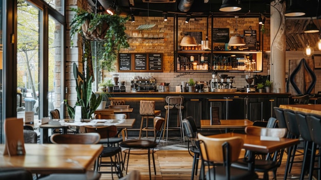 Ein Restaurant mit vielen Tischen und Stühlen