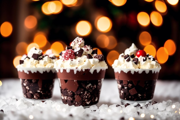 Ein Rezept für Schokoladenpudding mit Schlagsahne und Schokolade obendrauf.