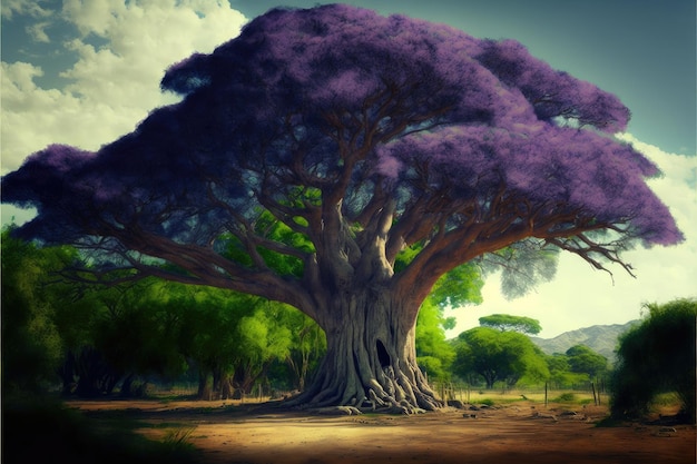 Ein riesiger Baum in violetten Blättern fühlt sich wie ein Märchen an