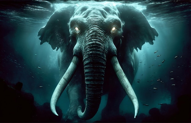 ein riesiger, schrecklicher Elefant, der unter Wasser schwimmt