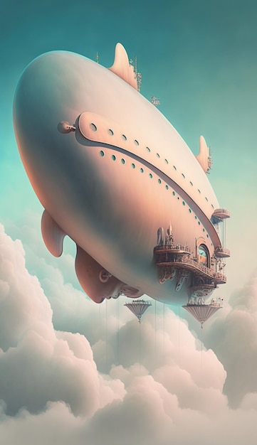 Ein riesiges Luftschiff am Himmel mit einem Banner mit der Aufschrift „Die Welt ist darauf“