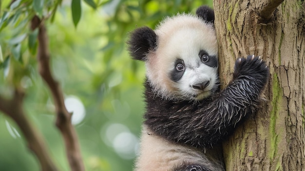 Ein riesiges Panda-Bärchen sitzt im Baum Generative Ai