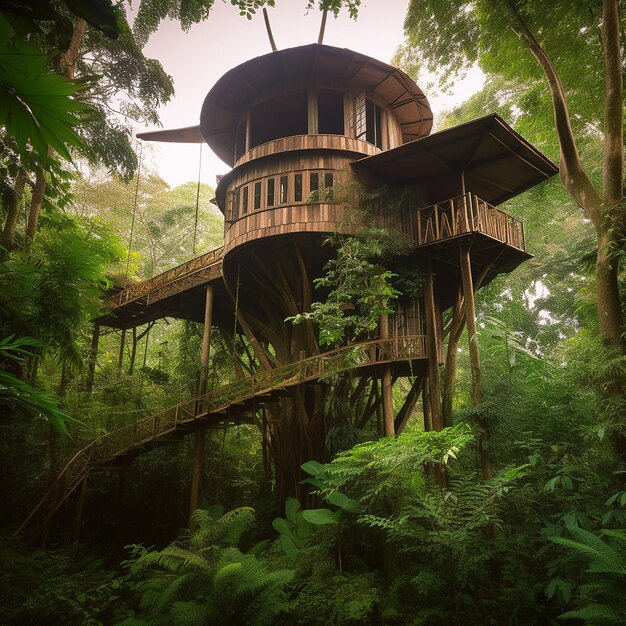 Ein riesiges, perfekt entworfenes Baumhaus in einem tropischen Regenwald