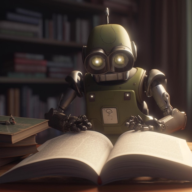 Foto ein roboter, der ein buch liest