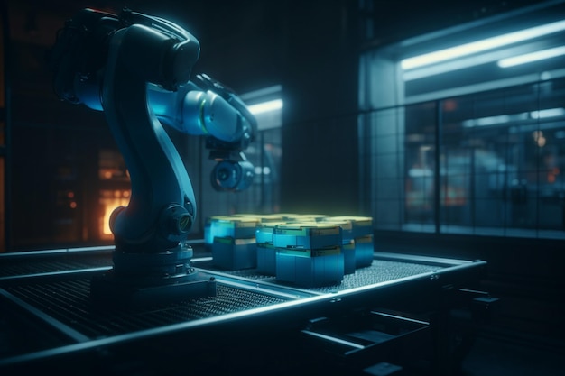 Ein Roboter mit blauem Licht im Hintergrund