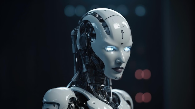 Ein Roboter mit blauen Augen und einem weißen Gesicht