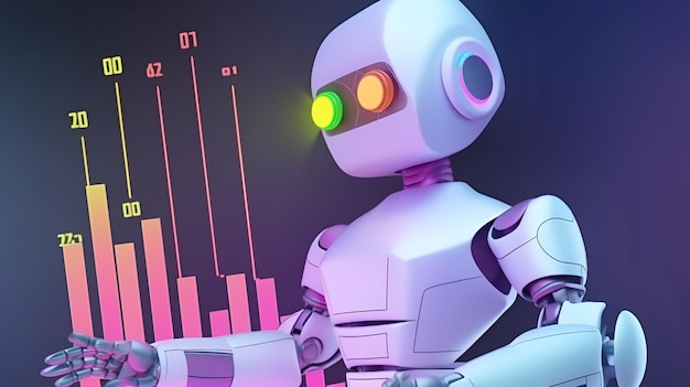 Ein Roboter mit einem Diagramm im Hintergrund