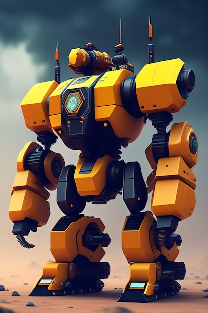 Ein Roboter mit einem gelb-schwarzen Design, auf dem „Roboter“ steht