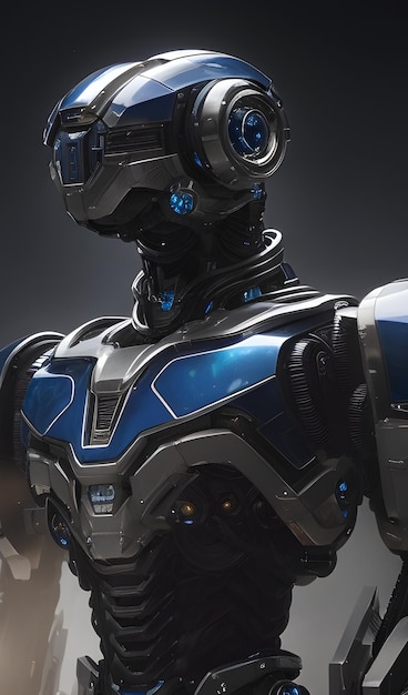 Ein Roboter mit einer blauen Brust und einem silbernen Gesicht