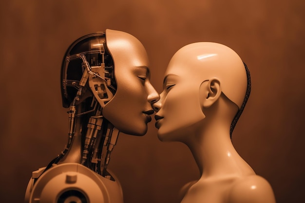 Ein Roboter und ein Roboter küssen sich