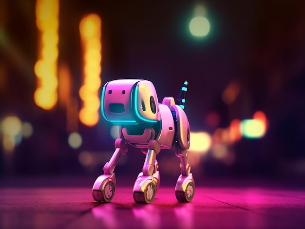Ein Roboterhund mit einem Gesicht, auf dem „Roboter“ steht