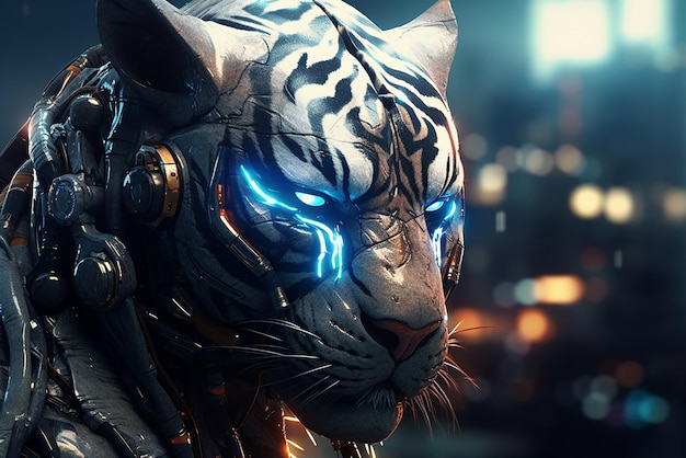 Ein Robotertiger im Cyberpunk-Stil