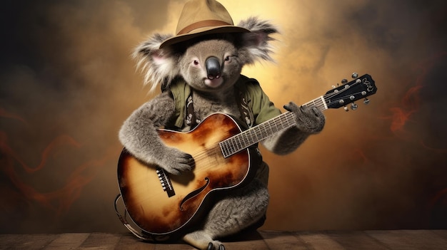 Ein Rockstar-Koala mit Gitarre