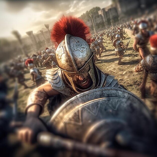 Foto ein römischer legionssoldat kämpft gegen