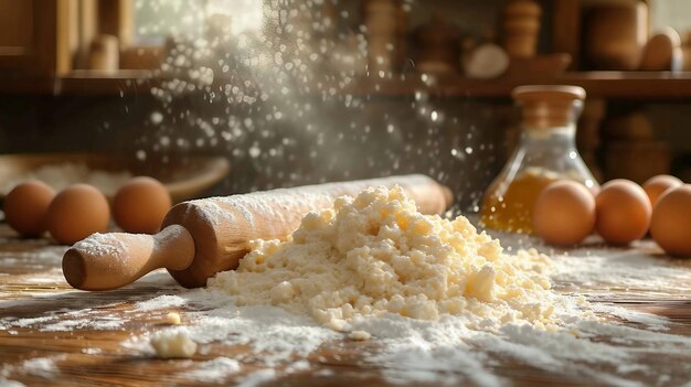 Ein Rollen und Mehl, die die Essenz des Bäckereihandwerks symbolisieren, generieren eine AI-Illustration