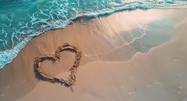 Ein romantisches Liebesherz, gezeichnet im Sand auf einem wunderschönen Strand