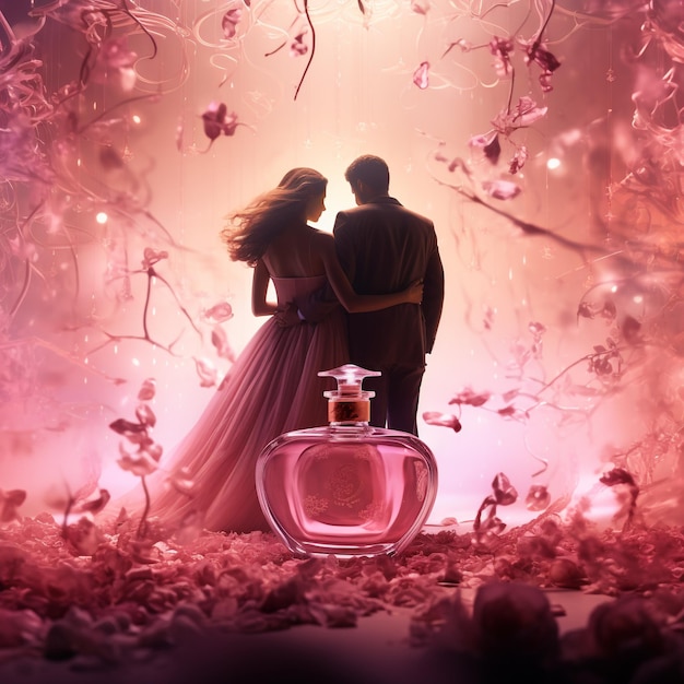 Foto ein romantisches paar inmitten des parfümierten hintergrunds