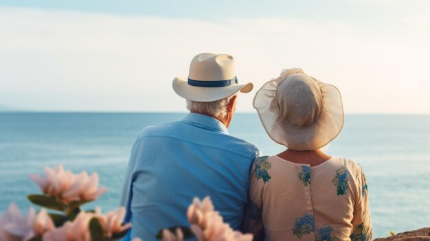 Ein romantisches Seniorenpaar am Meer.