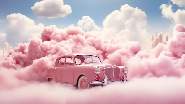 ein rosa Auto in den Wolken