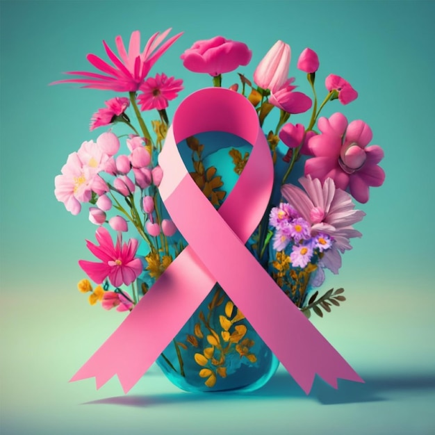 ein rosa Band und Blumen 3D-Rendering