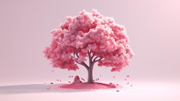 Ein rosa Baum mit einer Wolke darauf