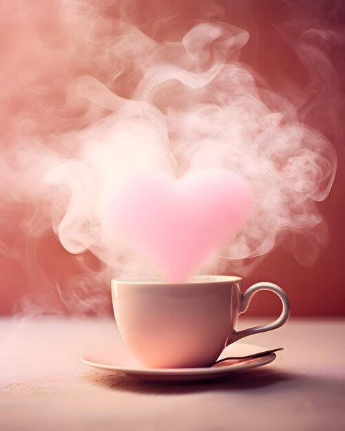 Ein rosa Becher mit Herzen Pastell weiche Farben Liebe Hintergrund