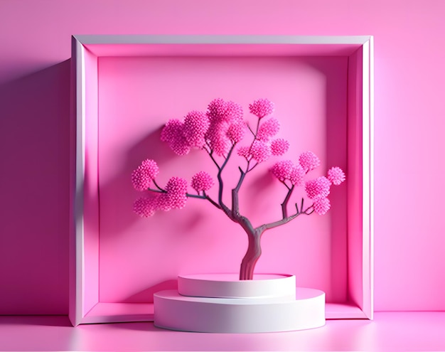 Ein rosa Bilderrahmen mit einem Baum darin und dem Wort Liebe darauf.
