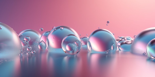 Ein rosa-blauer Hintergrund mit einem klaren Wassertropfen.