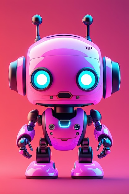 ein rosa-blauer Roboter mit rosa Hintergrund