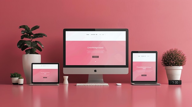 ein rosa Computermonitor mit einem rosa Hintergrund, auf dem auf dem Bildschirm "die Website" steht