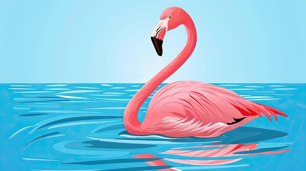 Ein rosa Flamingo schwimmt im Ozean