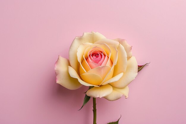 Ein rosa Hintergrund mit gelben Blütenblättern und einem rosa Rosenknospen