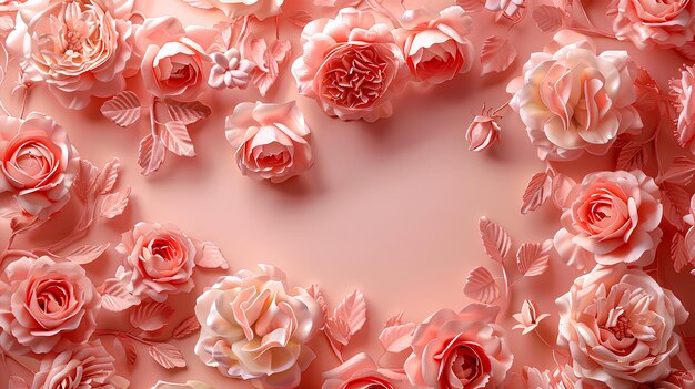 Ein rosa Hintergrund mit rosa Blumen und Blättern mit einem rosa Mittelstück in der Mitte