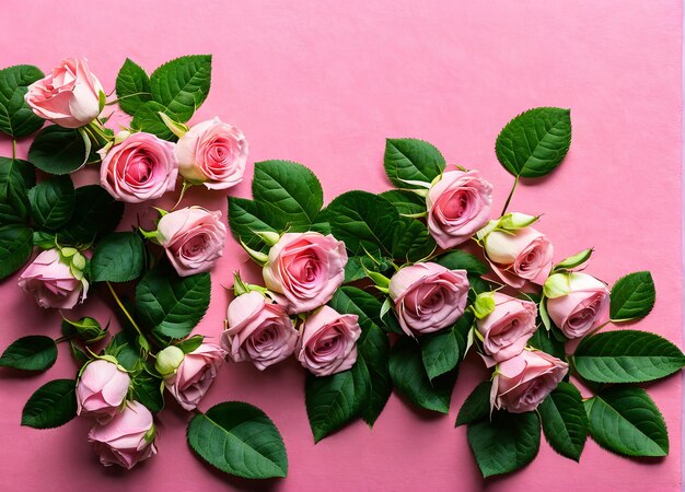 Foto ein rosa hintergrund mit rosa rosen darauf