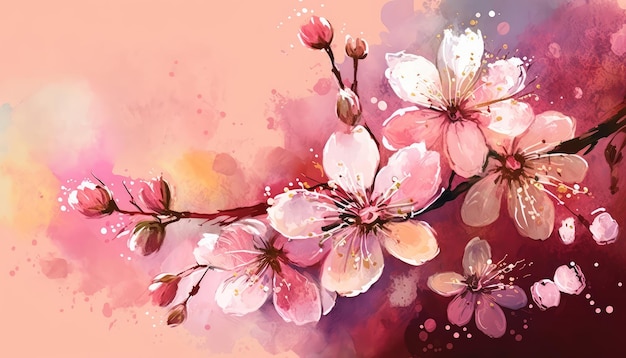 Ein rosa Kirschblüte-Blumen-Aquarell-Kunstdruck