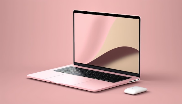 Ein rosa Laptop mit einer Maus und einem rosa Hintergrund