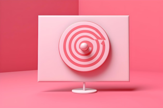 Ein rosa Monitor mit einer Zielscheibe in der Mitte und einem roten Hintergrund.