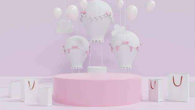 Ein rosa Podium mit rosa Hintergrund für den Online-Einkauf von Showprodukten 3D-Rendering3D-Illustration