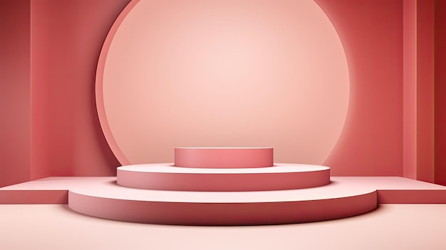 ein rosa Podium mit rosa Hintergrund und ein rundes Stand mit rosa Basis.