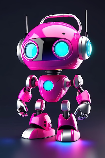 ein rosa Roboter mit einem blauen Licht im Gesicht.