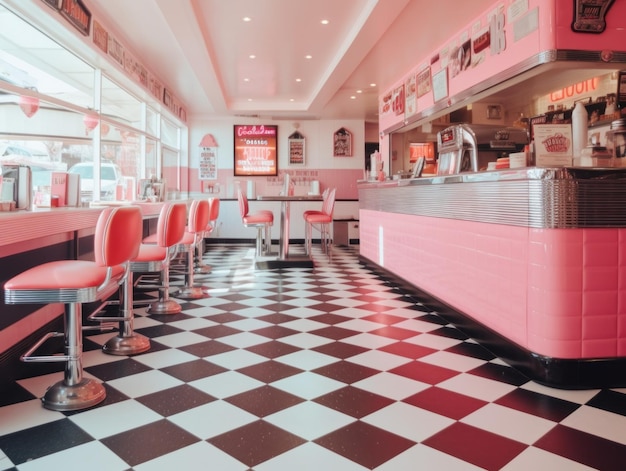 Ein rosa-schwarz karierter Boden in einem generativen KI-Bild für ein Restaurant