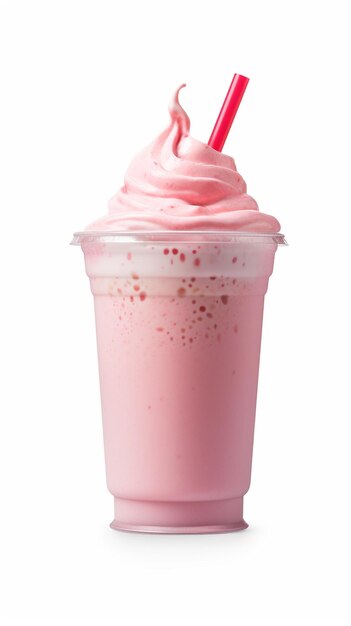 Foto ein rosa smoothie mit rosa zuckerguss und streuseln darüber.