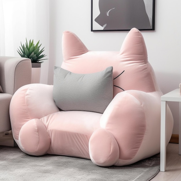 Ein rosa Stuhl mit einer Katze darauf