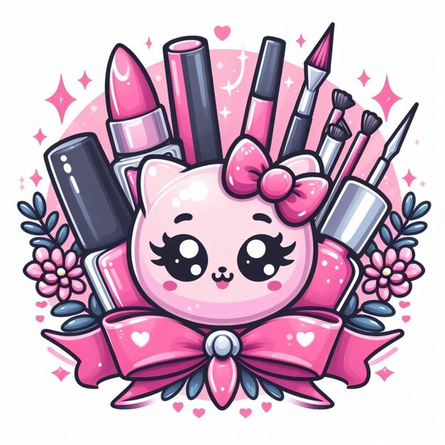 ein rosa süßes Kätzchen Illustration für das Logo der Nagelkunst mit Nagelgeräten