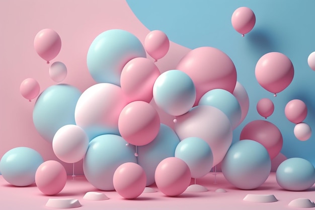 Ein rosa und blauer Hintergrund mit Luftballons