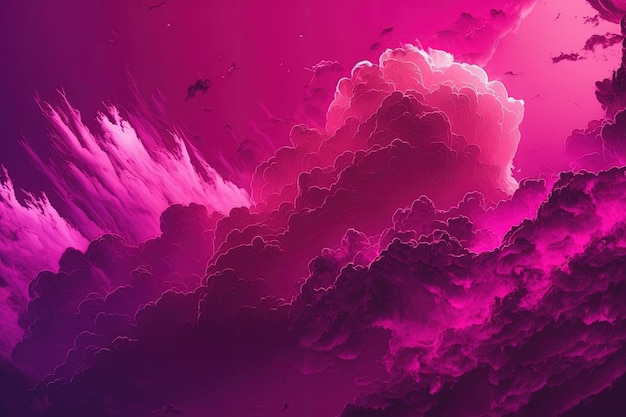 Ein rosa und violetter Hintergrund mit generativer KI von Wolken und Vögeln