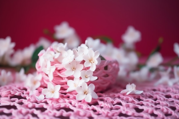 Ein rosa und weiß geblümter Schuh mit rosa Hintergrund