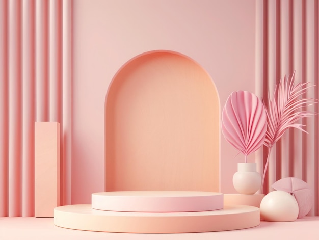 ein rosa und weißer Tisch mit einem rosa Stuhl und einer rosa und weißen Vase
